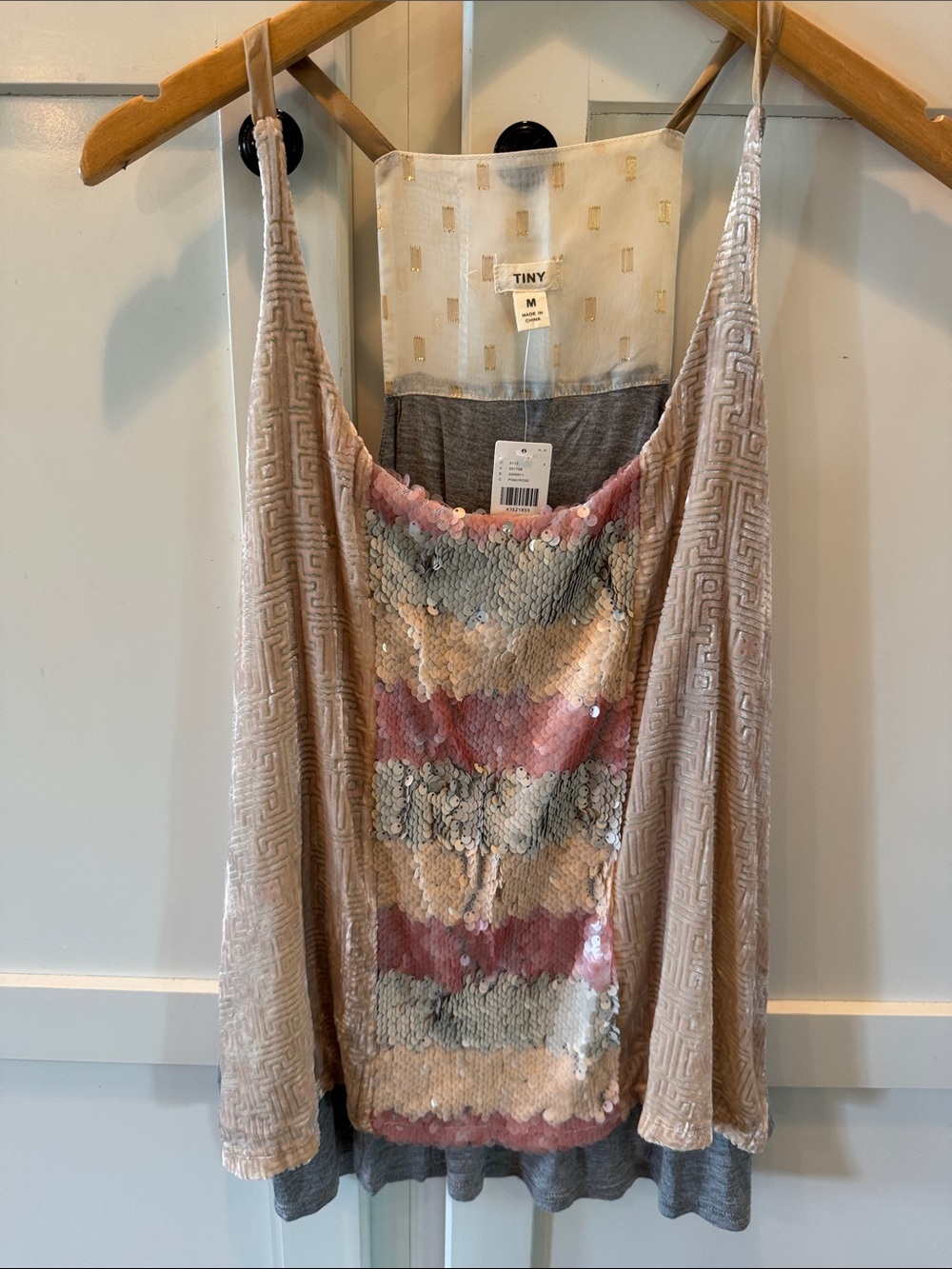Sequin Stripe Velvet Camisole in Blush Multi - Tiny